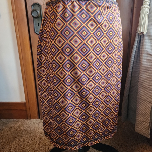 70s Print Rayon‎ Pull On Skirt With Tie Women's Size Large - Picture 6 of 8